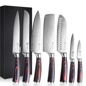 Professional Hot selling 7PCS Kitchen Knives Set Ultra Sharp Stainless Steel Blade with Wooden Handle Chef Knife