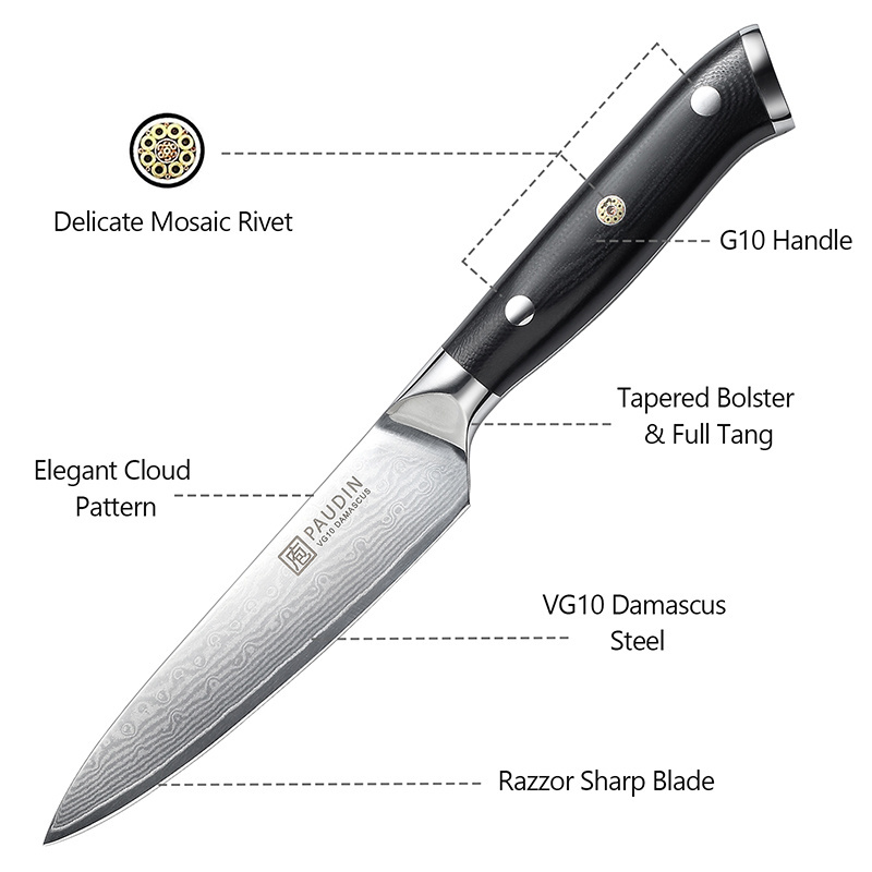 High Quality 5 Inch Full Tang 67-layers Damascus Steel Blade With G10 Fiberglass Handle Utility Knife Kitchen Chef Knife