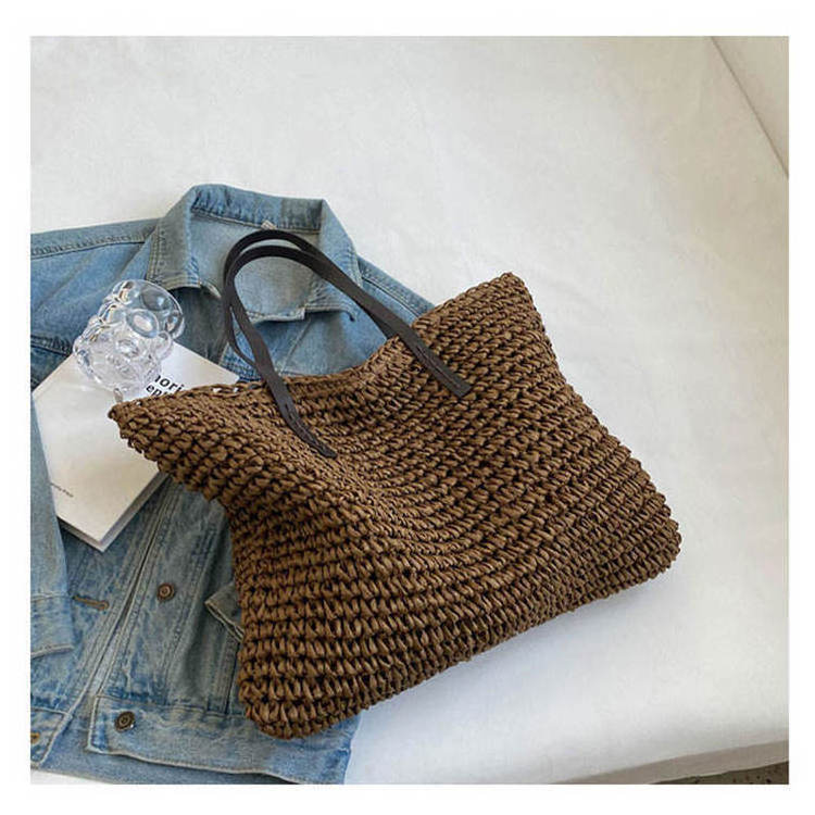 Wholesale Customized Raffia Straw Tote Bag Personalized Logo Printed Straw Beach Bag Holiday Dress Women Tote Bag