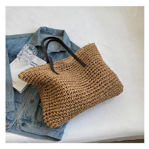 Wholesale Customized Raffia Straw Tote Bag Personalized Logo Printed Straw Beach Bag Holiday Dress Women Tote Bag