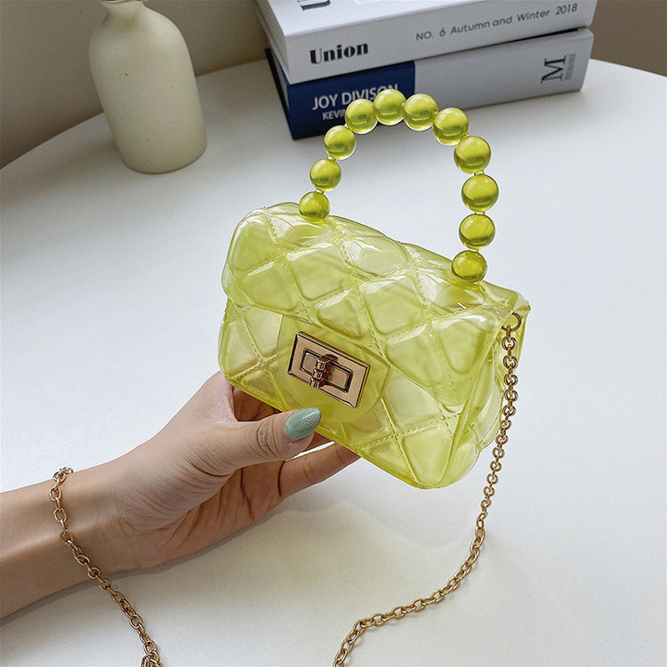 Fashion Candy Color Kids Jelly Purse and Handbags Pearl Handle Bag Transparent Mini PVC Jelly Bag for Little Girls