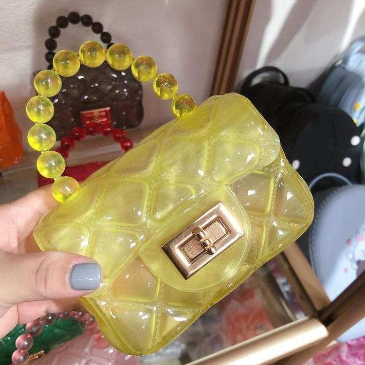 2023 Hot Sale Rainbow Mini Jelly Bag Purse And Handbag For Kids Clear Jelly Handbag With Pearl