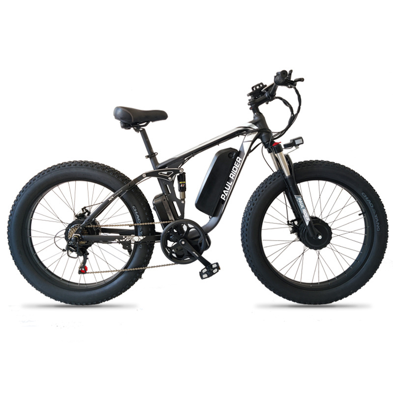 26 Inch 7 Speed 48V 1000W 2000w dual motor electric bike full suspension mtb Fat tire ebike mountain e bike