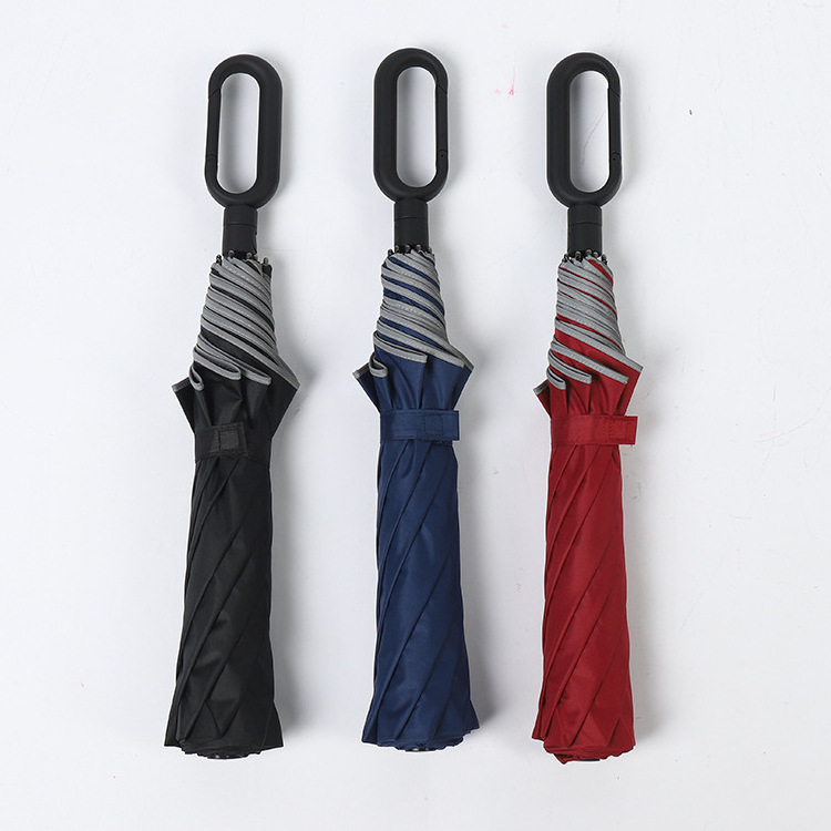 High quality 2 fold automatic open hands free  arm lock handle fiberglass frame umbrella