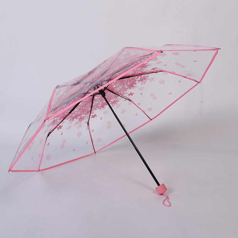 21 inch 3 fold transparent POE plastic clear colorful lady flower umbrella