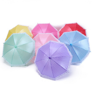 small size pearl polyester white  dot printing  lace piping  kids hand open umbrella