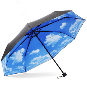 3 fold blue sky and white cloud  sun block anti UV umbrella