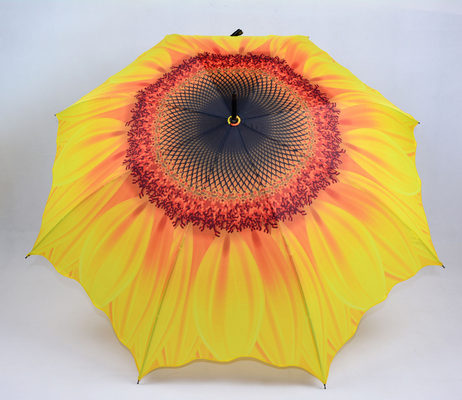 Novelty straight outside full sunflower design  print flower shape umbrella for women