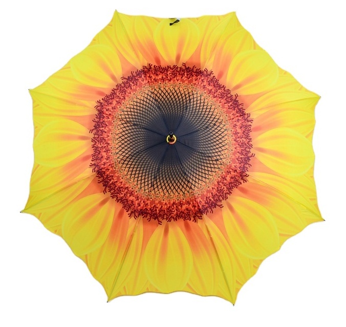 Novelty straight outside full sunflower design  print flower shape umbrella for women