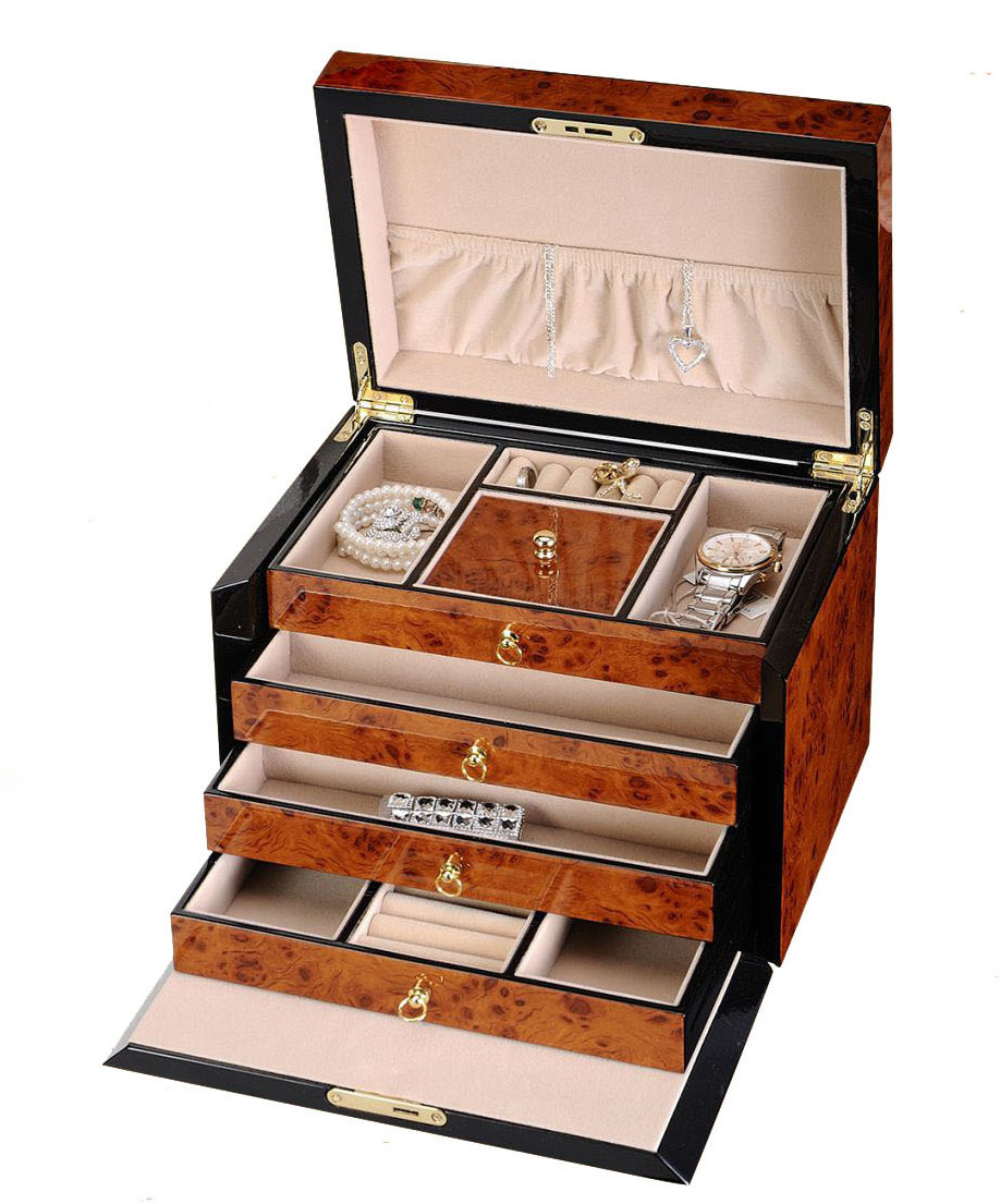 Personalised luxury wooden jewelry box organizer for women jewellery storage case