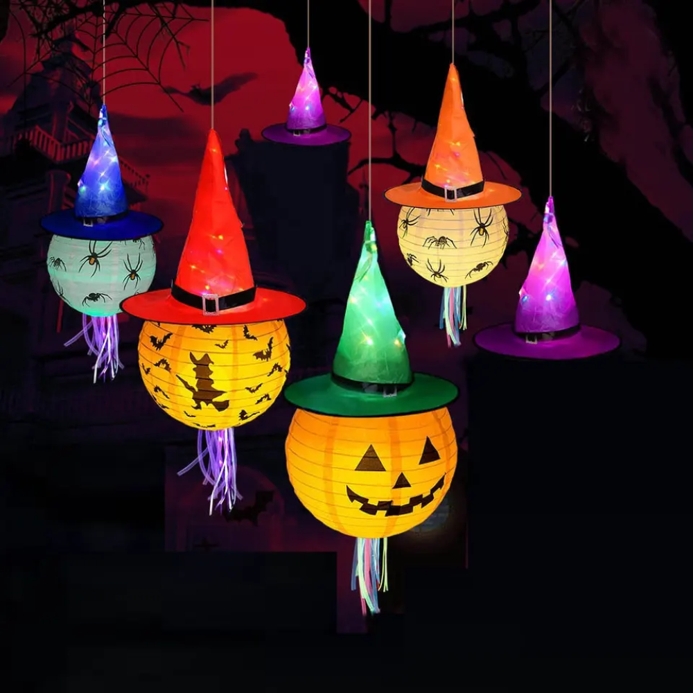 Horrible Pop Up Pumpkin Light Led Witch Hat Glow Lantern Holiday Party Spider Wizard Hanging Ornaments Halloween Decoration