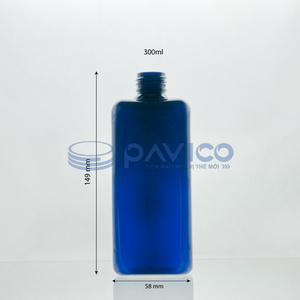 300ml PET plastic bottle solid blue square shoulder PET Bottle for Shampoo