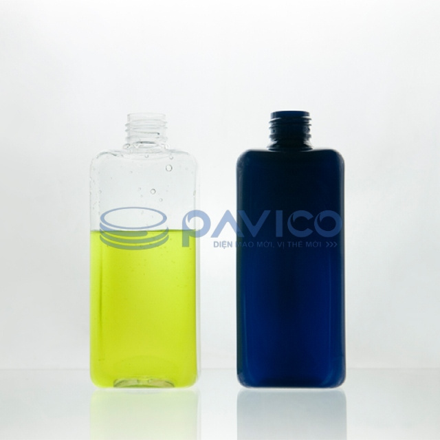 300ml PET plastic bottle solid blue square shoulder PET Bottle for Shampoo