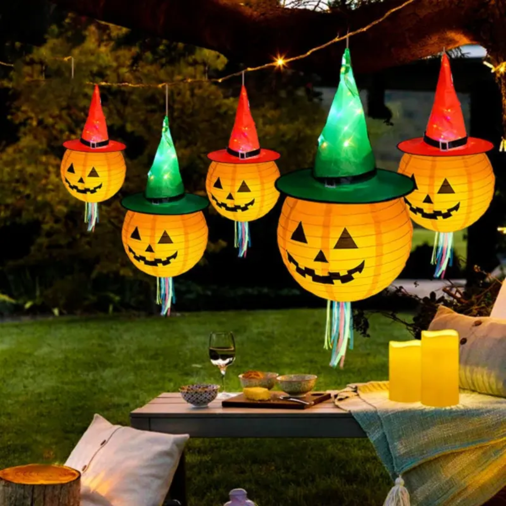 Horrible Pop Up Pumpkin Light Led Witch Hat Glow Lantern Holiday Party Spider Wizard Hanging Ornaments Halloween Decoration