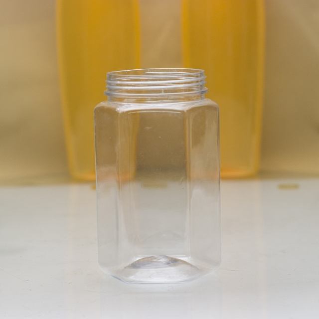 400ml Clear Hexagonal Shape PET plastic Jar for Nuts packaging with plastic cap