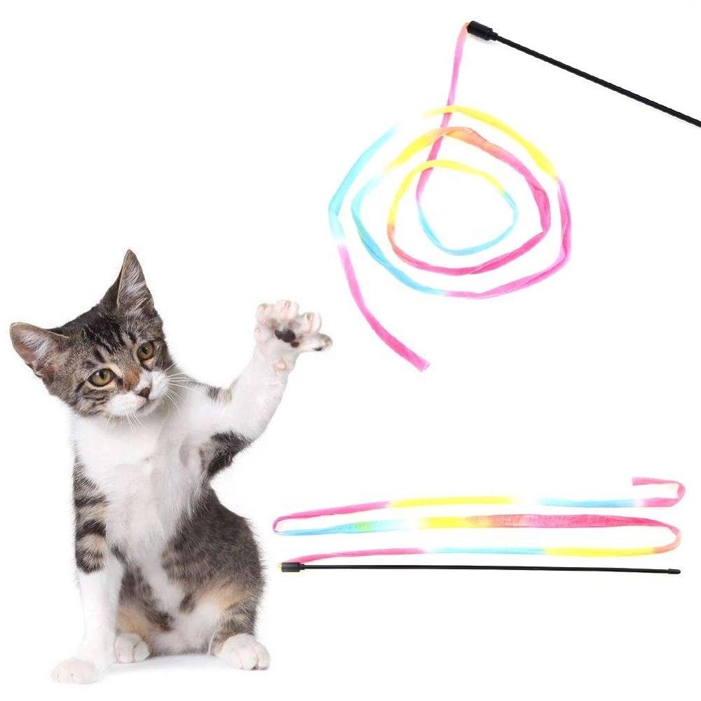 Cat Teaser Stick Toy, Iridescence Cloth Teaser Wand Toys Interactive Pet Cat Kitten Chaser Funny Play Toy  Cat Teaser Stick