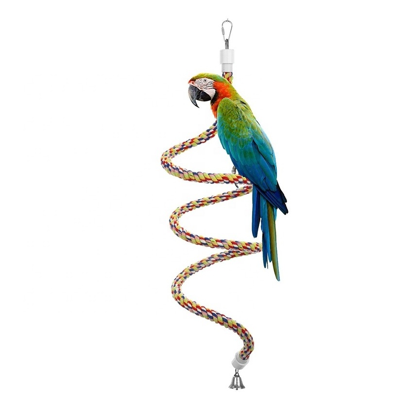 Parrots birds  Cotton rope bungee Swing Climbing Standing Toys Bird Spiral Rope Perch with Bell