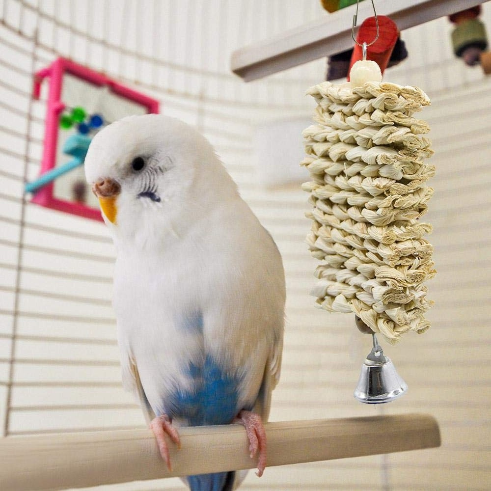 Pet Bird Parrot Agreesive Chew Toy, Nature Wood Hamster Bunny Chew Swing Toys with Bell, Perfect for Cockatiels, Budgie,