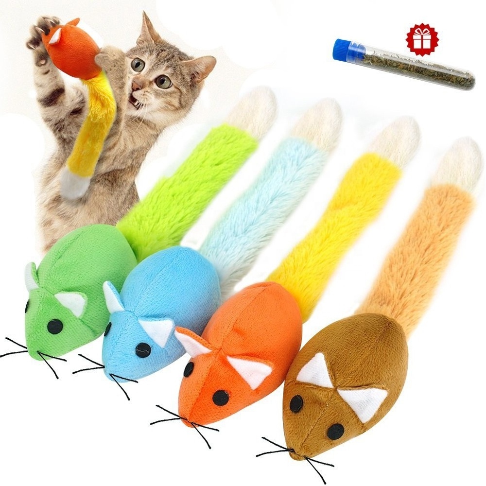 Pet Cat Long Tail Mouse Toy with Catnip, Plush Catmint Mice Teaser Interactive Playtoy for Kitty