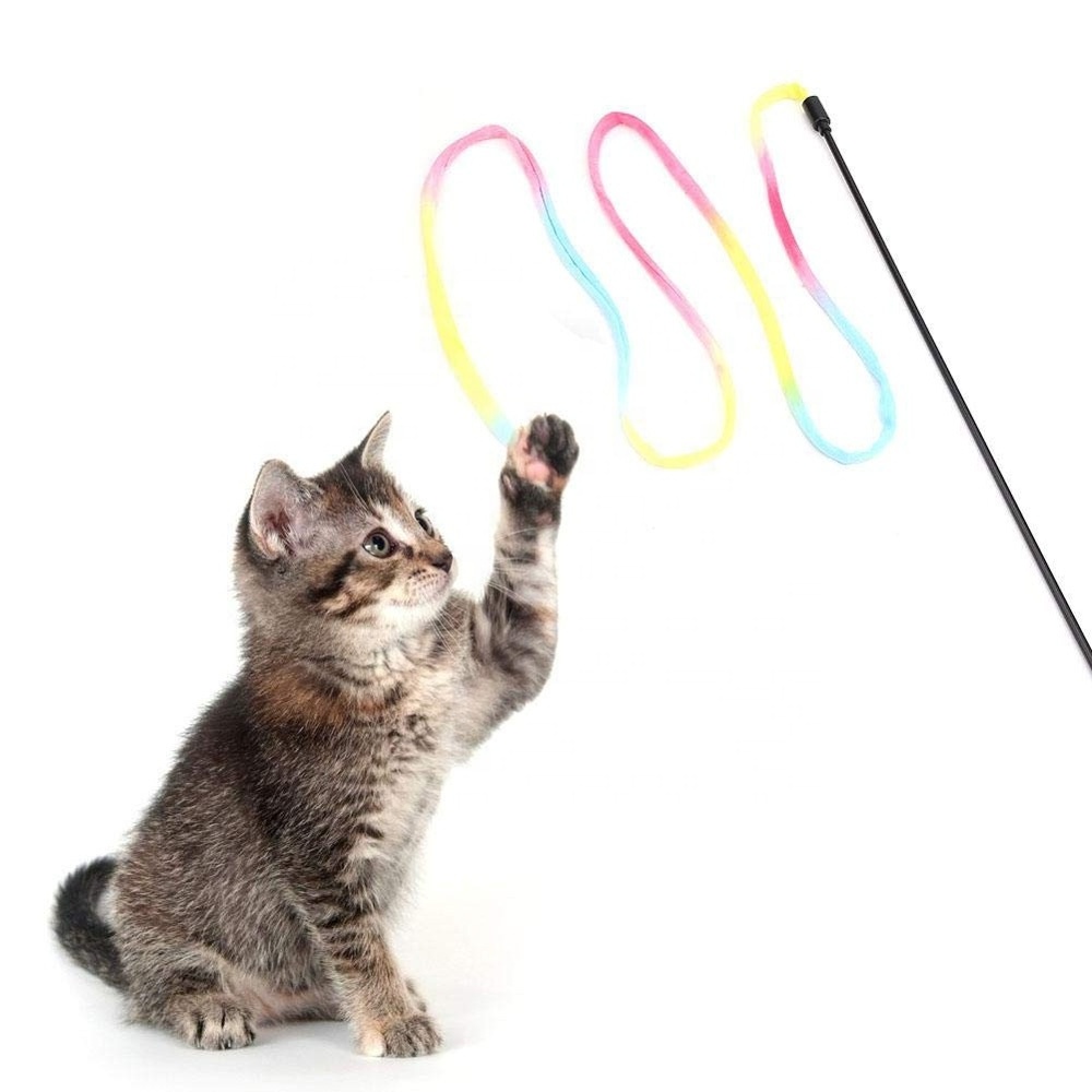 Cat Teaser Stick Toy, Iridescence Cloth Teaser Wand Toys Interactive Pet Cat Kitten Chaser Funny Play Toy  Cat Teaser Stick