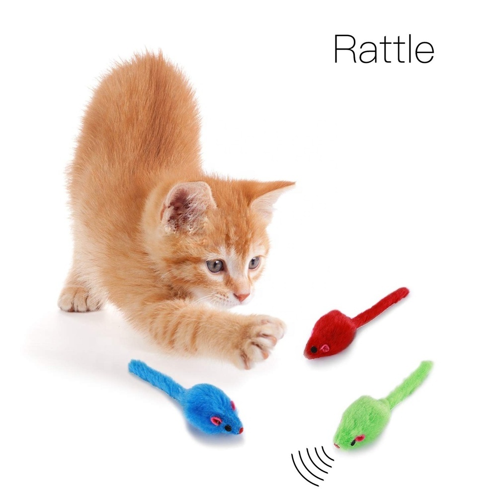 Fur Mice Rattle Cat Toys coloful Mice Rabbit Feather for Cats and Kittens Pom and Mice Cat Toys Pet Supplies Better Caress