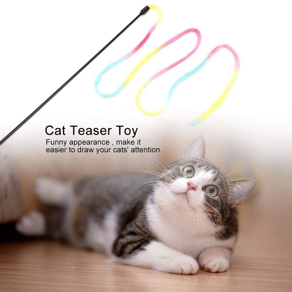 Cat Teaser Stick Toy, Iridescence Cloth Teaser Wand Toys Interactive Pet Cat Kitten Chaser Funny Play Toy  Cat Teaser Stick