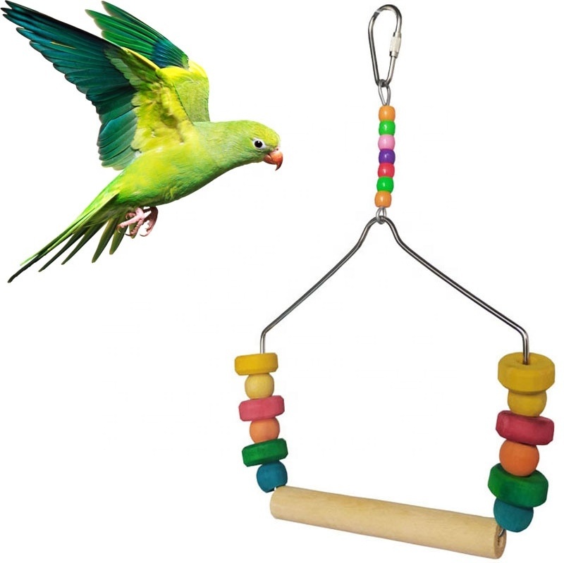 Wooden Bird Swings Toy with Hanging  Parakeets Cage Accessories Decorating Birdcage or Wood Parrot Perch Stand Play Gym