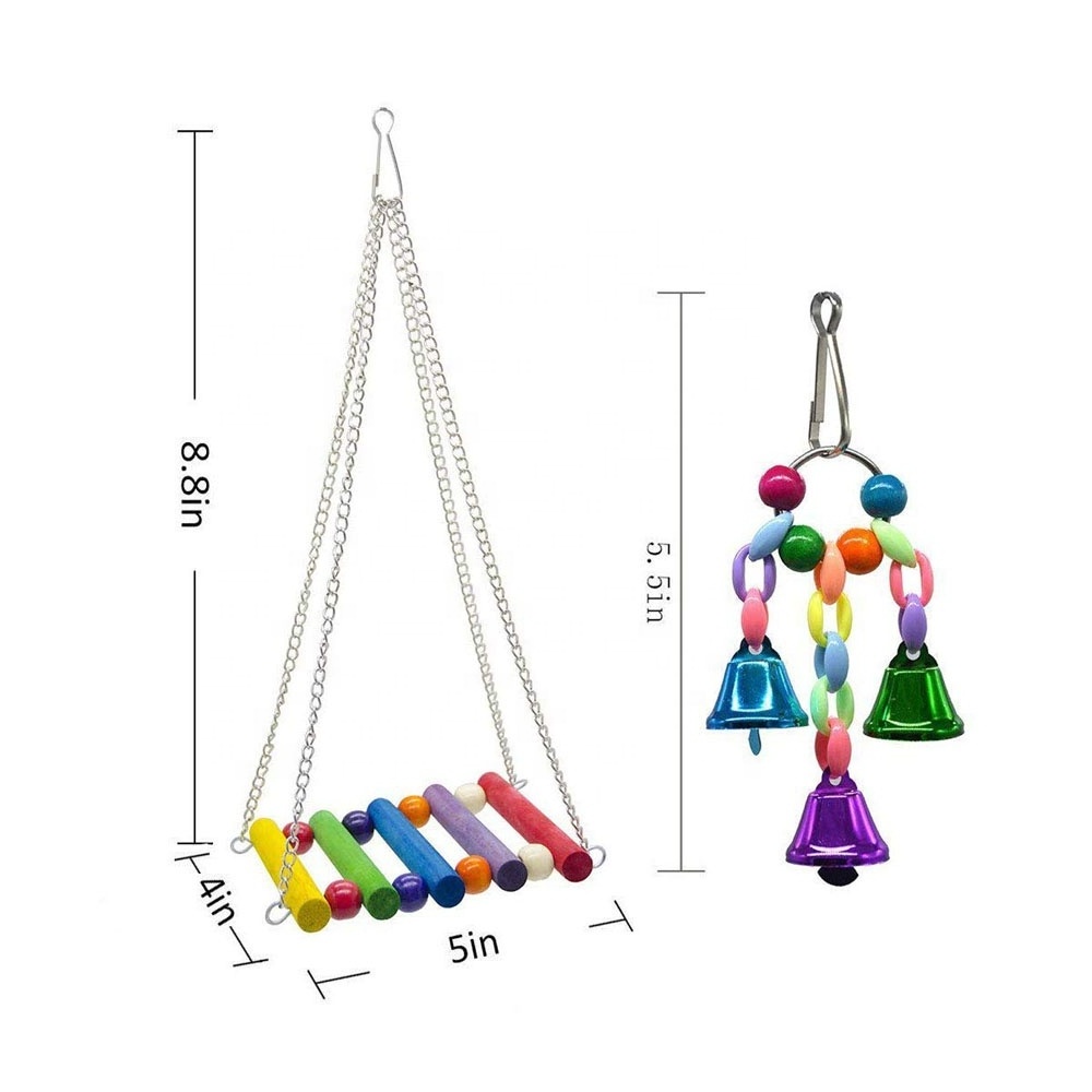 8 Packs Bird Swing Chewing Toys- Parrot Hammock Bell Toys Suitable for Small Parakeets, Cockatiels, Conures, Finches,Budgie,Maca