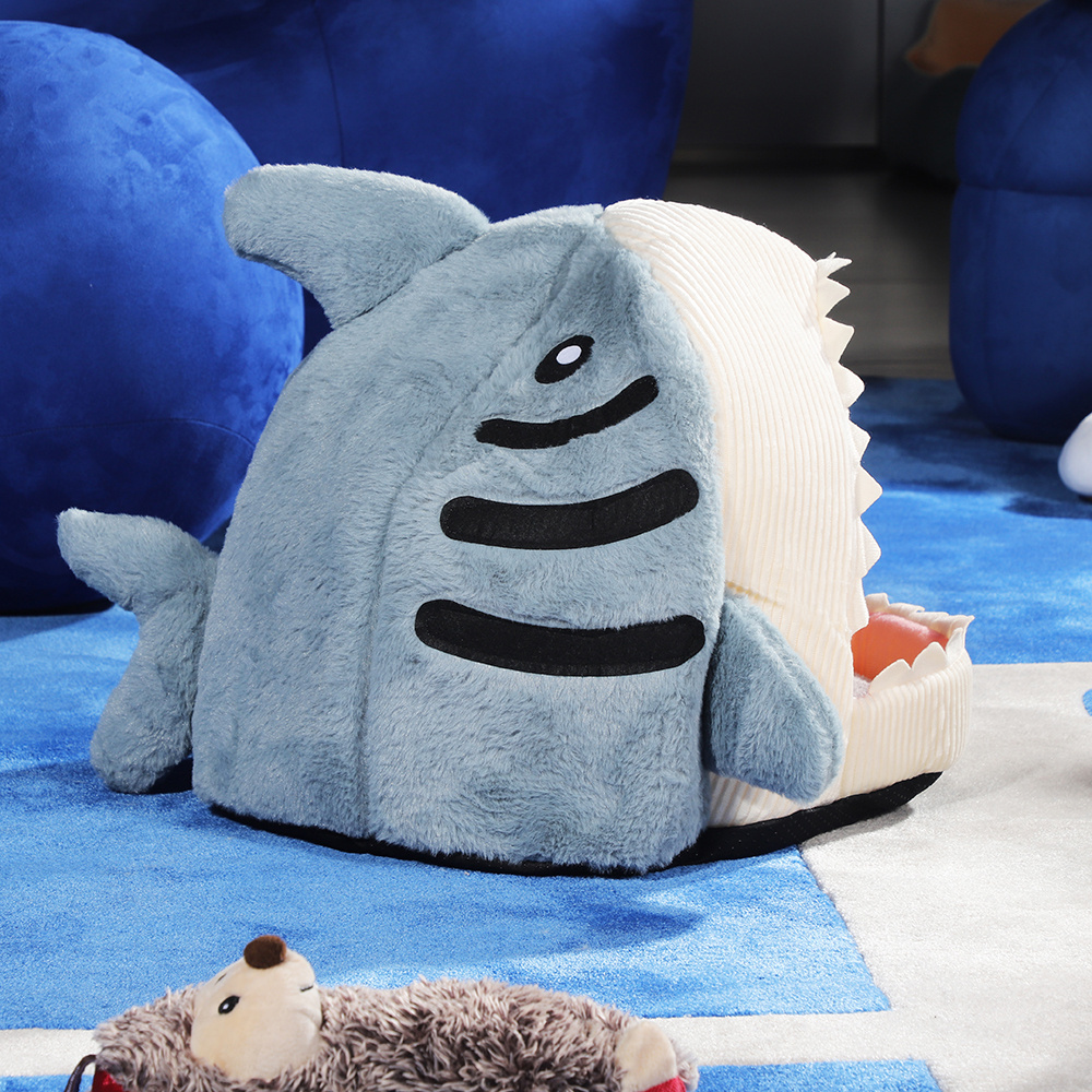 Shark Animal Shape Stuffed Plush Four Seasons Semi-closed Cat Nest steel pet bed