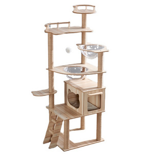 Factory wholesale Large Wooden Cat House Climbing Multi Layer Cat Climbing Tree With Hammock Ladder