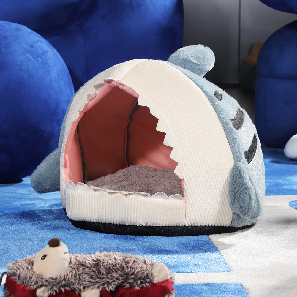 Shark Animal Shape Stuffed Plush Four Seasons Semi-closed Cat Nest steel pet bed