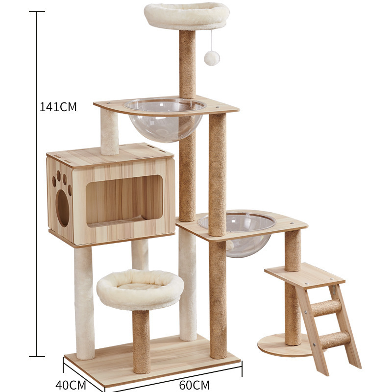 Hot Luxury Large Wooden Cat House Climbing Multi Layer Cat Climbing Tree With Hammock Ladder