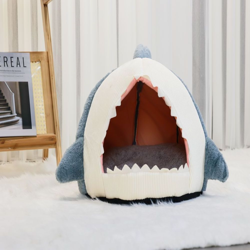 Shark Animal Shape Stuffed Plush Four Seasons Semi-closed Cat Nest steel pet bed