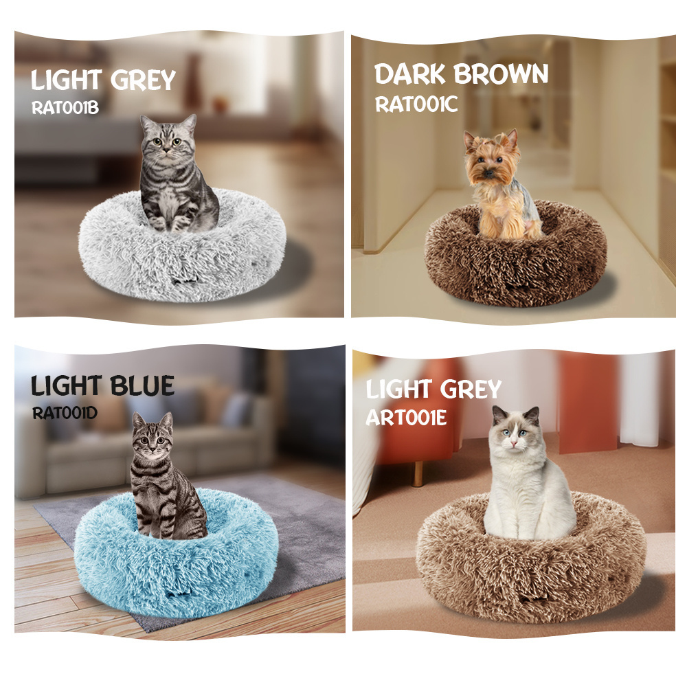 Calming Donut Dog Bed Cat Bed Anti Anxiety Round Fluffy Plush Dog Bed for Small Medium Large Dogs