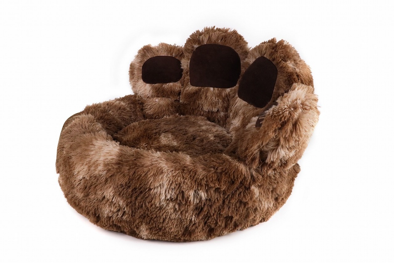 Hideaway Cat Bed Long Hair Plush Round Dog Bed Paws Shape Luxury Plush Pet Bed