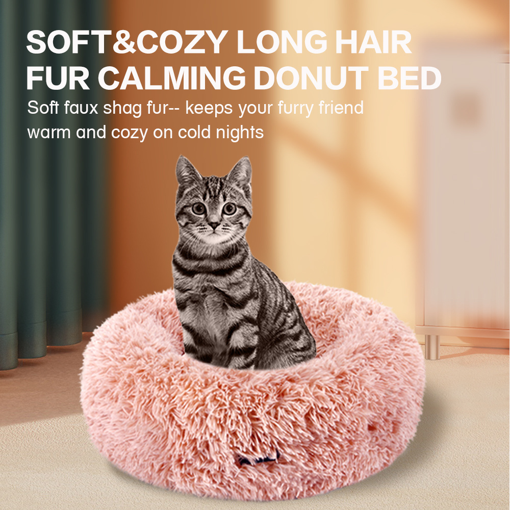 Calming Donut Dog Bed Cat Bed Anti Anxiety Round Fluffy Plush Dog Bed for Small Medium Large Dogs