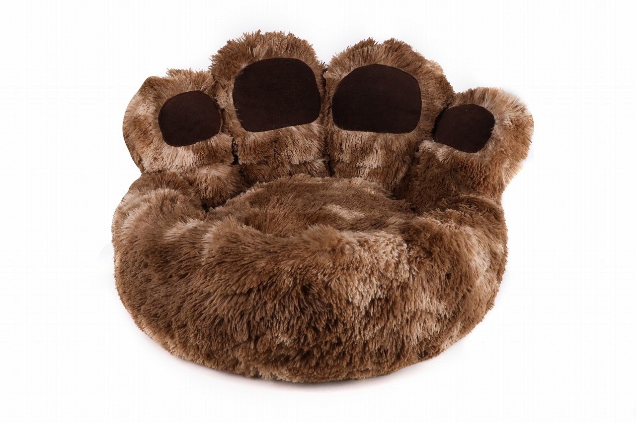 Hideaway Cat Bed Long Hair Plush Round Dog Bed Paws Shape Luxury Plush Pet Bed