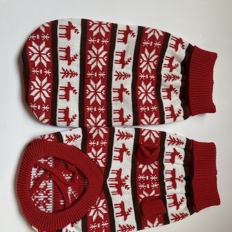 2023-2024 Xmas holiday red pet sweater deer picture knitted pullover for dogs hot sale wholesale dog jumper