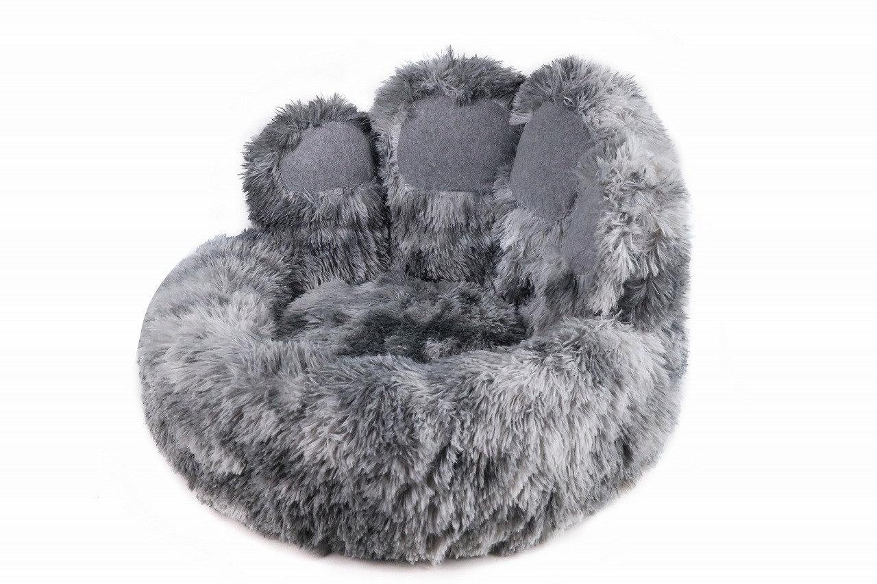 Hideaway Cat Bed Long Hair Plush Round Dog Bed Paws Shape Luxury Plush Pet Bed