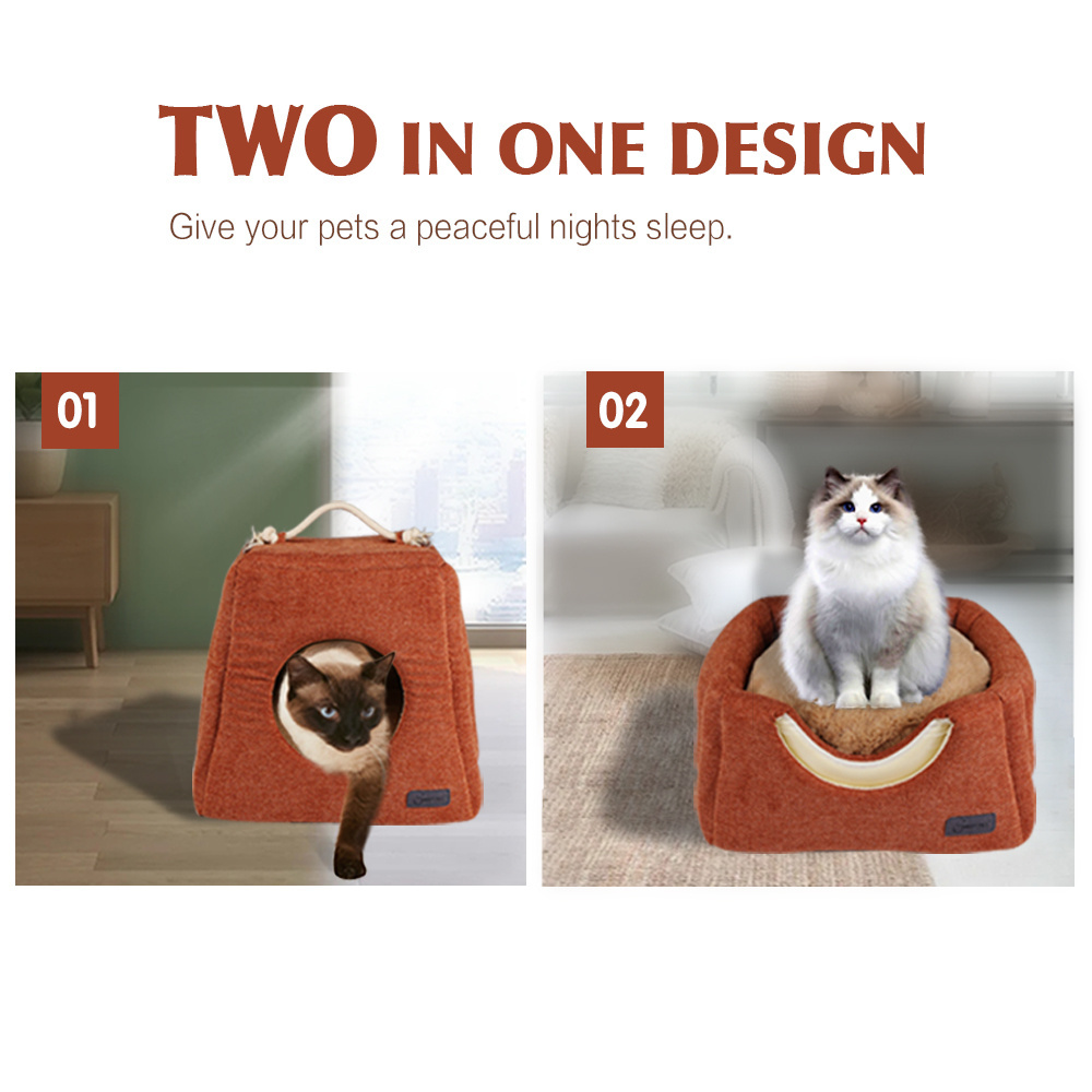 Katzenbett for Indoor Cats 2 in 1 Cat Tent with Removable Washable Cushioned Pillow, Kitten Beds Cat Hut, Small Dog Bed