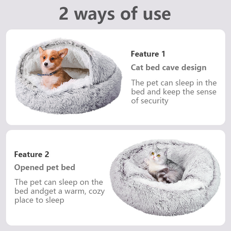 Luxury boucle memory foam cartoon soft plush comfortable Calming washable colorful warm Pet Dog Cat Cave Beds with Hooded Cover