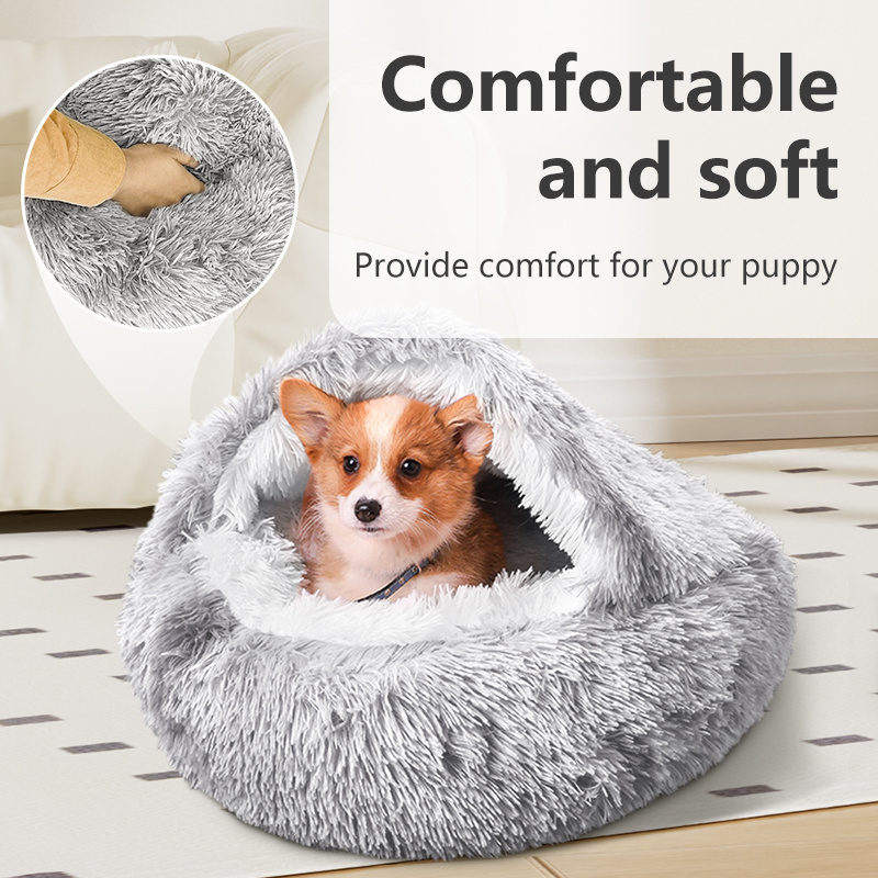 Luxury boucle memory foam cartoon soft plush comfortable Calming washable colorful warm Pet Dog Cat Cave Beds with Hooded Cover