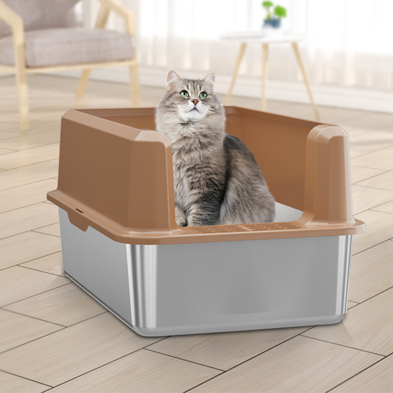 Pet Cat Litter Box High Quality Semi-Enclosed Stainless steel +ABS Cat Litter Box with Scooper