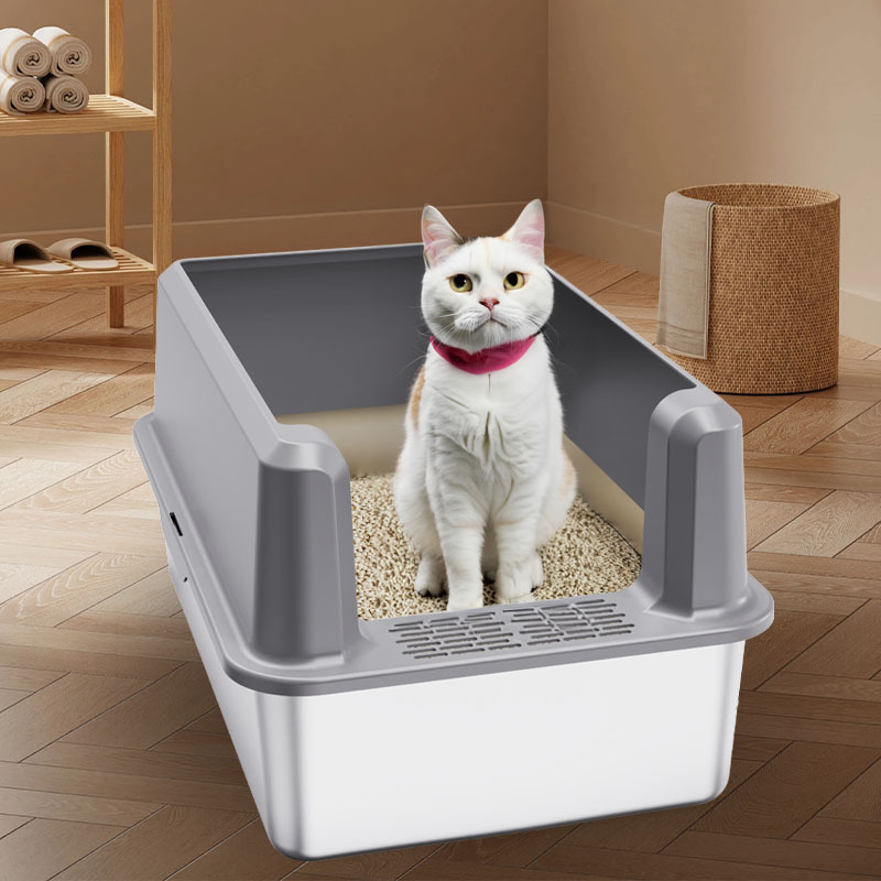 Pet Cat Litter Box High Quality Semi-Enclosed Stainless steel +ABS Cat Litter Box with Scooper