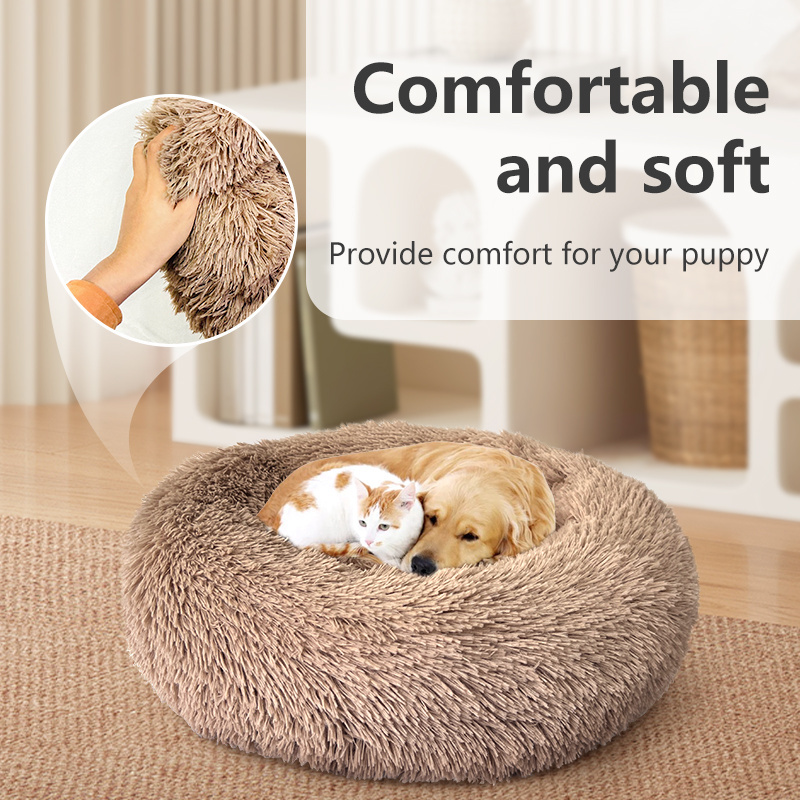 Pet cushion plush soft donut dog bed accessories washable calming sofa camas para perros large custom luxury cat dog pet bed