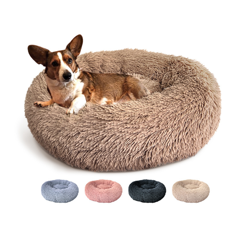 Pet cushion plush soft donut dog bed accessories washable calming sofa camas para perros large custom luxury cat dog pet bed