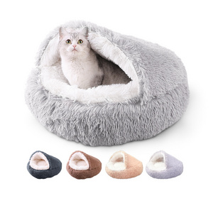 Luxury boucle memory foam cartoon soft plush comfortable Calming washable colorful warm Pet Dog Cat Cave Beds with Hooded Cover