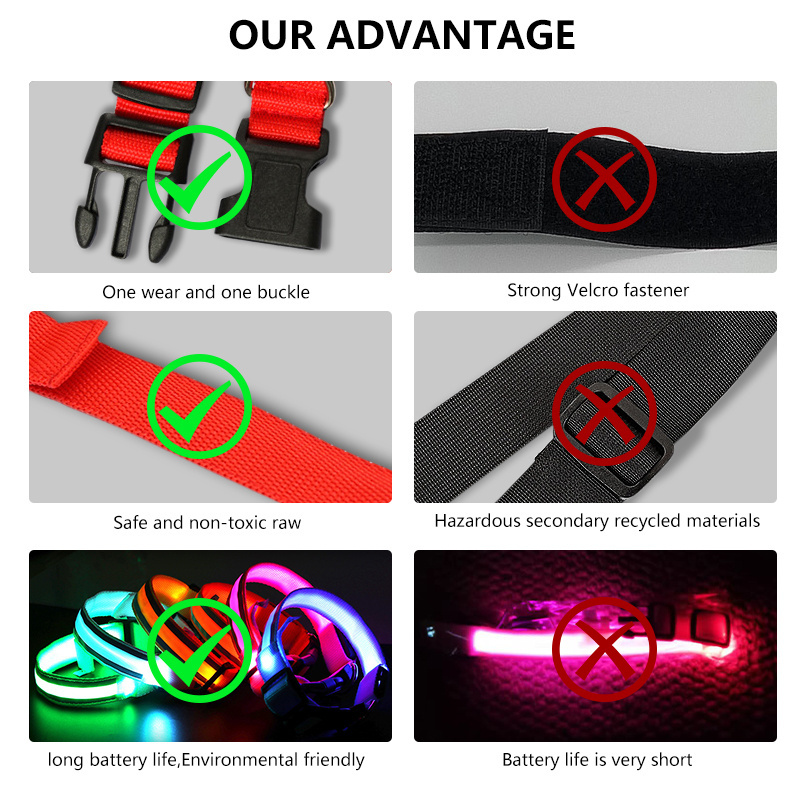 Luxury Custom Waterproof Flashing Light Up Reflective Pet Collar Adjustable USB Type-C Recharge LED Dog Luminous Collar for Dog