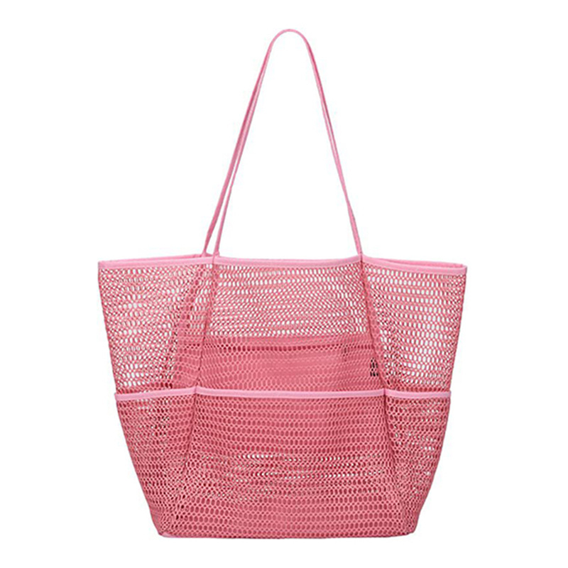 Summer Fashion Multi Pockets Mesh Tote Bag Portable Women Mesh Beach Bag for Travel Swimming