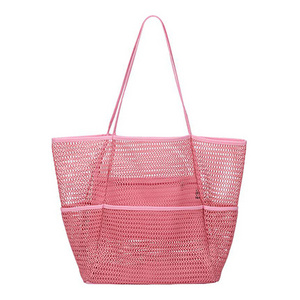 Summer Fashion Multi Pockets Mesh Tote Bag Portable Women Mesh Beach Bag for Travel Swimming